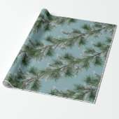 Groene Witte Pine Zilveren Spar Garlands Blauw Cadeaupapier (Uitgerold)