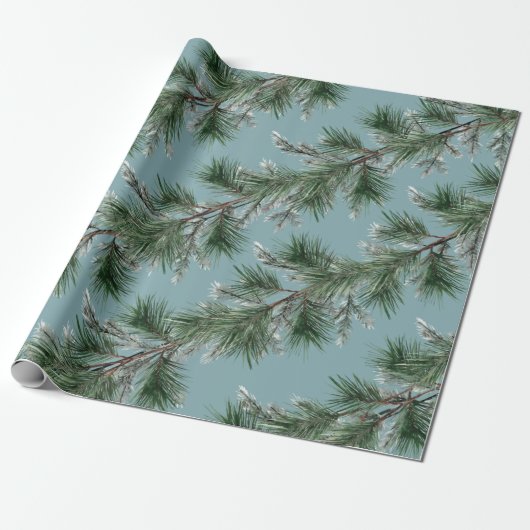 Groene Witte Pine Zilveren Spar Garlands Blauw Cadeaupapier (Uitgerold)