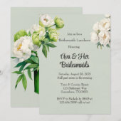 Groene Witte Pioen Elegante Bruidsmeisjes Luncheon Kaart (Voorkant / Achterkant)