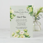 Groene Witte pioen Elegante Trouwkoppels Douche Kaart (Staand voorkant)