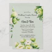 Groene Witte pioen Elegante Trouwkoppels Douche Kaart (Voorkant / Achterkant)