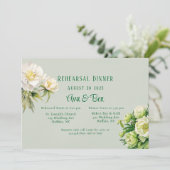 Groene Witte Pioen Repetitie Diner Uitnodiging (Staand voorkant)