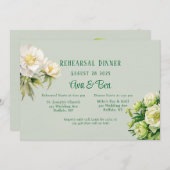 Groene Witte Pioen Repetitie Diner Uitnodiging (Voorkant / Achterkant)