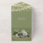 Groene witte pioenlicht bruiloft all in one uitnodiging (Buitenkant)