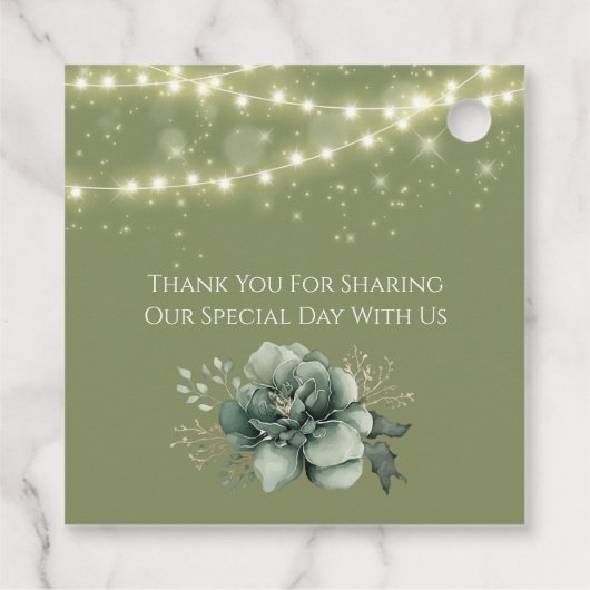 Groene witte pioenlicht bruiloft dank u bedankjes labels (Achterkant)