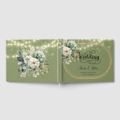 Groene witte pioenlicht bruiloft gastenboek (Volledig)