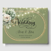 Groene witte pioenlicht bruiloft gastenboek (Voorkant)