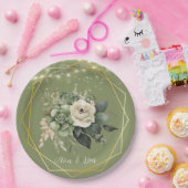 Groene witte pioenlicht bruiloft papieren bordje (Feest)