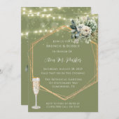 Groene witte pioenlicht brunch & bubble kaart (Voorkant / Achterkant)