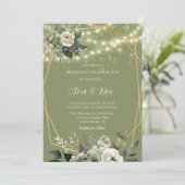 Groene witte pioenverlichting bruiloft viering kaart (Staand voorkant)