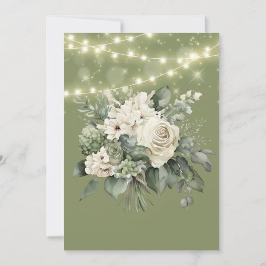 Groene witte pioenverlichting bruiloft viering kaart (Achterkant)