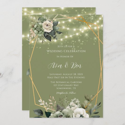 Groene witte pioenverlichting bruiloft viering kaart (Voorkant / Achterkant)