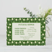 Groene Witte Poinsettia Kerst POT LUCK Diner Kaart (Staand voorkant)