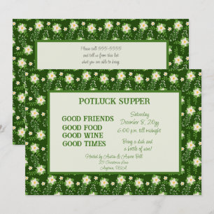 Groene Witte Poinsettia Kerst POT LUCK Diner Kaart