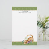 Groene witte poka Dots Gold Tiger Cat Stationery Briefpapier (Staand voorkant)