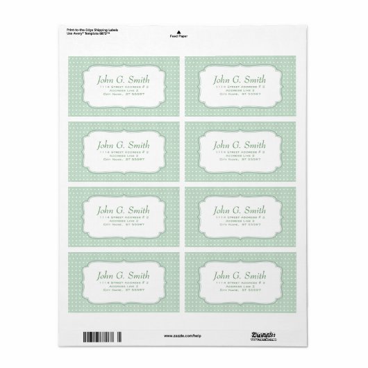 Groene witte polka-dot patroonlabel Sjabloon Etiket (Full Sheet)