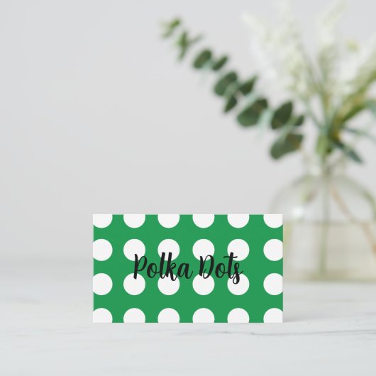 Groene Witte Polka Dot Retro Visitekaartje (Staand voorkant)