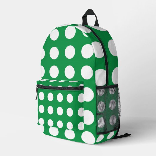 Groene witte Polka Dot Schattigee Girly Terug naar Bedrukte Rugzak (Achterkant Hoek Rechts)
