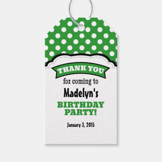 Groene Witte Polka Dot Verjaardag Dank u Labels Cadeaulabel (Voorkant)