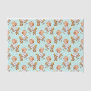 GROENE & WITTE POLKA STIPPEN MET SCHATTIGEE BABY S TISSUEPAPIER