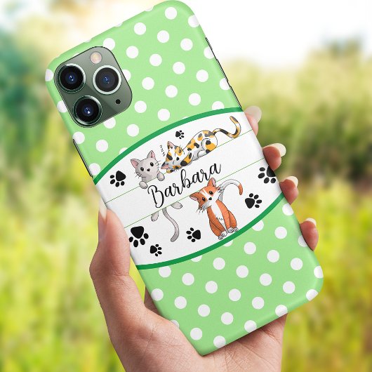 Groene & witte polkadot, schattige kittens op maat Case-Mate iPhone case