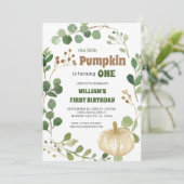 Groene Witte Pompoen Jongen Eerste Verjaardag Kaart (Staand voorkant)