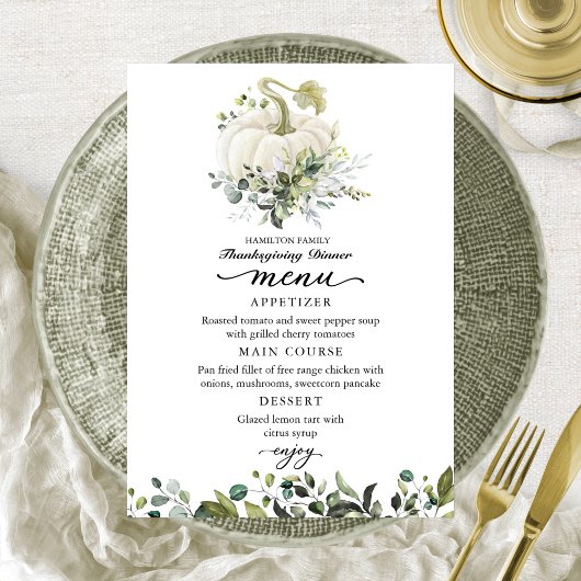 Groene Witte Pompoen Thanksgiving Diner Menu