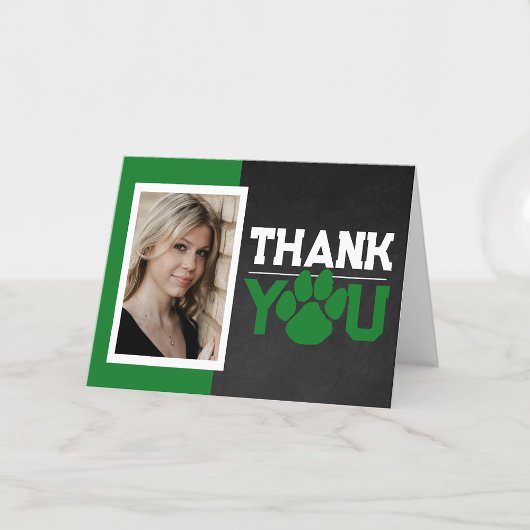 Groene & Witte Poot Print Afstuderen 2 foto vouwen Bedankkaart