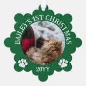 Groene Witte Poot Prints Puppy's 1e Kerstmis Ornament Kaart (Achterkant)