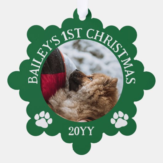 Groene Witte Poot Prints Puppy's 1e Kerstmis Ornament Kaart (Achterkant)