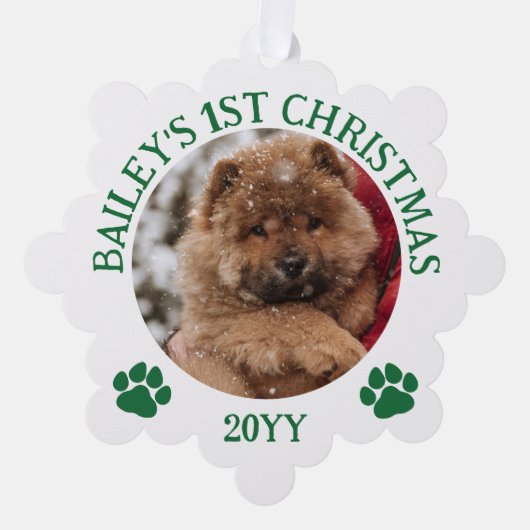 Groene Witte Poot Prints Puppy's 1e Kerstmis Ornament Kaart (Voorkant)