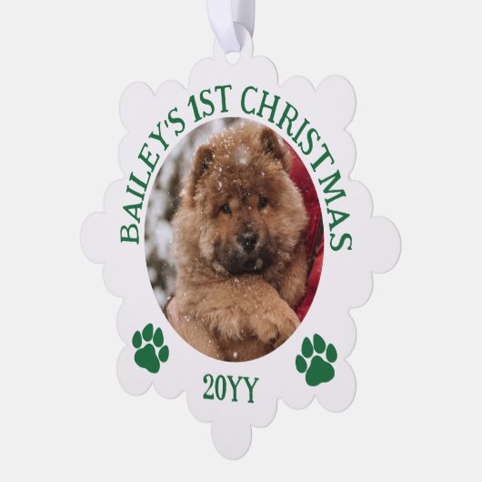 Groene Witte Poot Prints Puppy's 1e Kerstmis Ornament Kaart (Links)