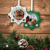 Groene Witte Poot Prints Puppy's 1e Kerstmis Ornament Kaart