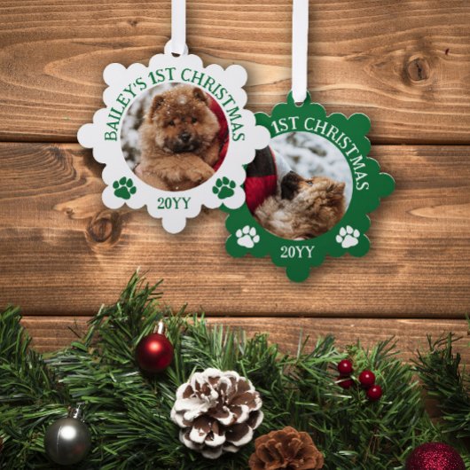 Groene Witte Poot Prints Puppy's 1e Kerstmis Ornament Kaart