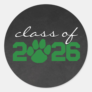 Groene & Witte Pootafdruk Krijtbord Afstuderen Ronde Sticker