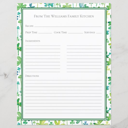 Groene Witte Recept Papierblad met Klavertjes (Voorkant)