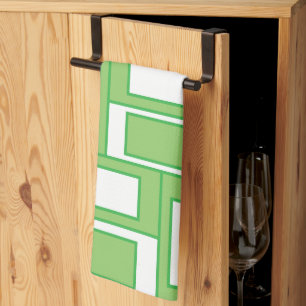 Groene Witte Rechthoeken Geometrisch Theedoek