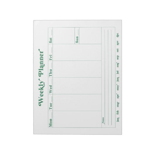 Groene, witte retro stijl weekplanner Notitieblok (Linkerzijde)
