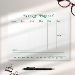 Groene, witte retro stijl weekplanner Notitieblok