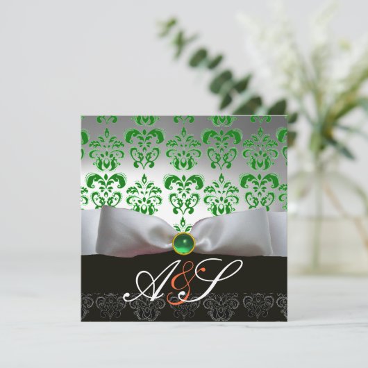 GROENE WITTE RIBBON EN ZWARTE DAMASKMONOGRAM Gold Kaart (Staand voorkant)