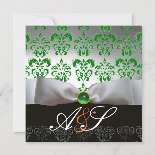 GROENE WITTE RIBBON EN ZWARTE DAMASKMONOGRAM Gold Kaart (Voorkant)