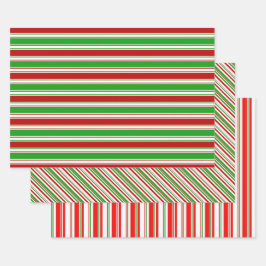 Groene, witte, rode, kerstachtige lijnen inpakpapier vel