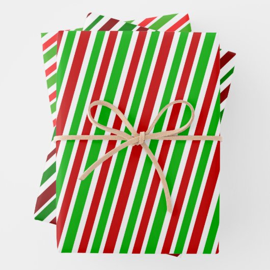 Groene, witte, rode kerststijl gestreept patronen inpakpapier vel (In situ)