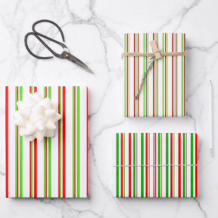 Groene, witte, rode kerststijl Stripes patronen Inpakpapier Vel