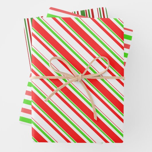 Groene, witte, rode kerststijl Stripes patronen Inpakpapier Vel (In situ)