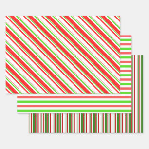 Groene, witte, rode kerststijl Stripes patronen Inpakpapier Vel
