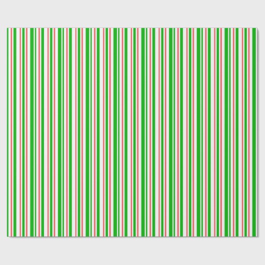 Groene, witte, rode kerststijlstrepen cadeaupapier (Vlak)