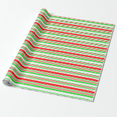 Groene, witte, rode, met kerstmis gekleurde lijnen cadeaupapier (Uitgerold)