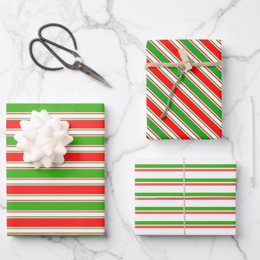 Groene, witte, rode, met kerstmis gekleurde lijnen inpakpapier vel (Voorkant)
