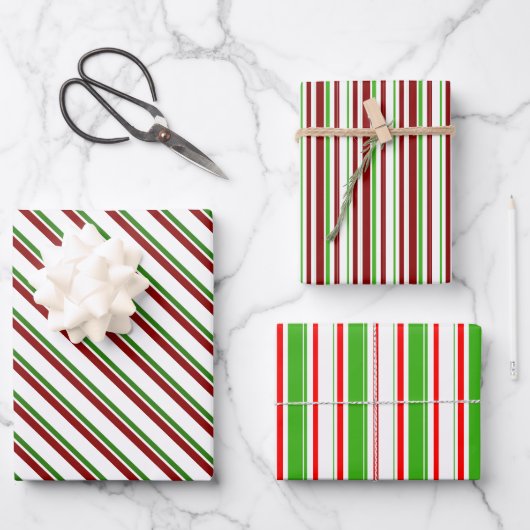 Groene, witte, rode, met kerstmis gekleurde lijnen inpakpapier vel (Voorkant)